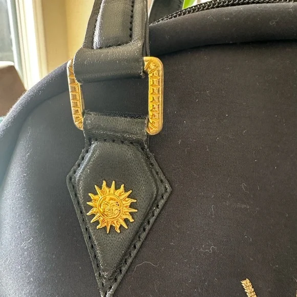 Authentic Vintage Versace Black Satchel with Embroidered Gold Sun Logo - Picture 5 of 15